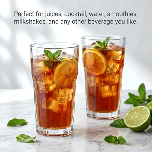 Mapoxy 16oz Highball Glasses Set of 6, Thick Lead-Free Glass Tumblers