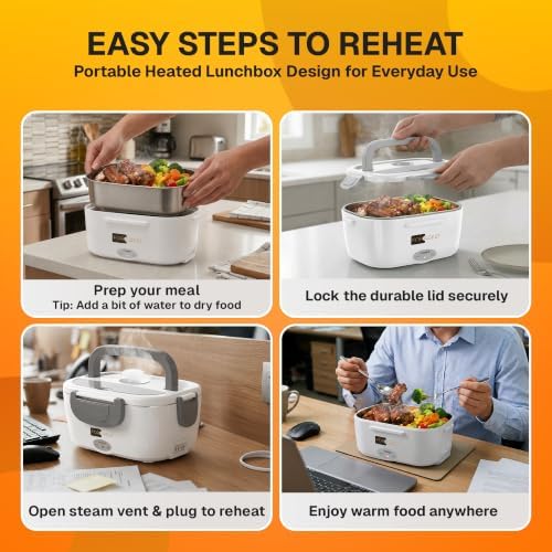 FORABEST 1.5L Heated Electric Lunch Box, White Gray