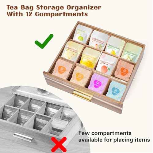 NANXITU Acacia Wood Tea Holder Organizer, Tea Box Organizer Storage