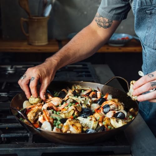 Matfer Bourgeat Black Carbon Steel Paella Pan, 17 1/2"