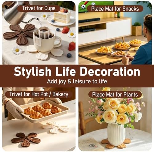 Silicone Trivets for Hot Dishes Pots and Pans - 6 Pack Tree Mat +1