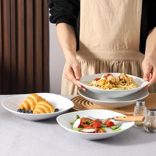 fMBB Ceramic Large Soup Bowls, 8.6 Inches, Modern 4-Piece Deep Salad