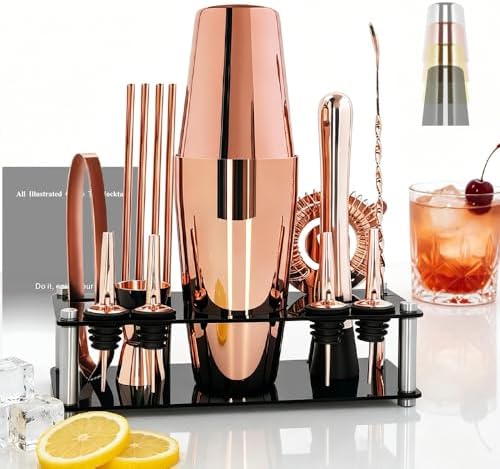 Cocktail Shaker Set with Stand Cocktail Recipes, 15-Piece 750/600ml