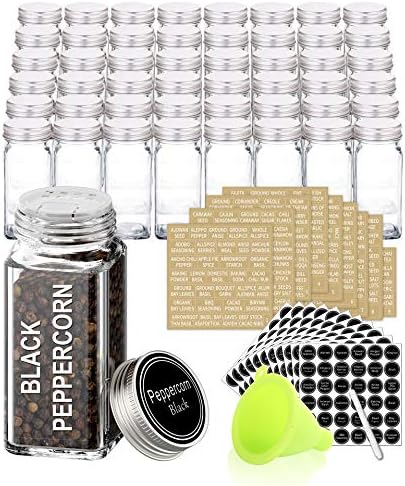 SWOMMOLY 48 Pcs 4 oz Glass Spice Jars with Shaker Lids and 703 Spice