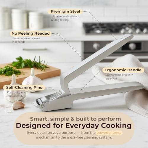 Stainless Steel Garlic Press, Detachable Handle