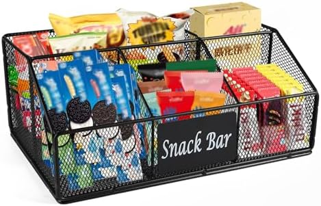 Metal Wire Snack Display Baskets,5-Compartment Snacks Storage Bin for