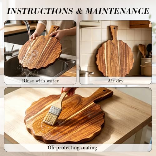 2Pcs Acacia Wood Scalloped Cutting Board with Handle for Kitchen Decor
