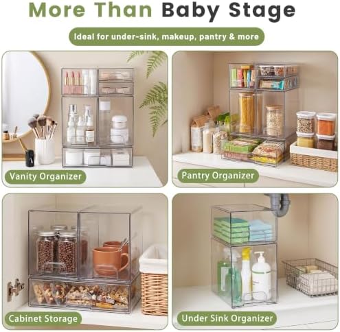 Baby Bottle Organizer, 6-Piece Clear Acrylic Stackable Storage Drawers