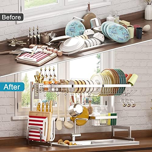 PUSDON Adjustable Stainless Steel Dish Drying Rack, 26"-38"