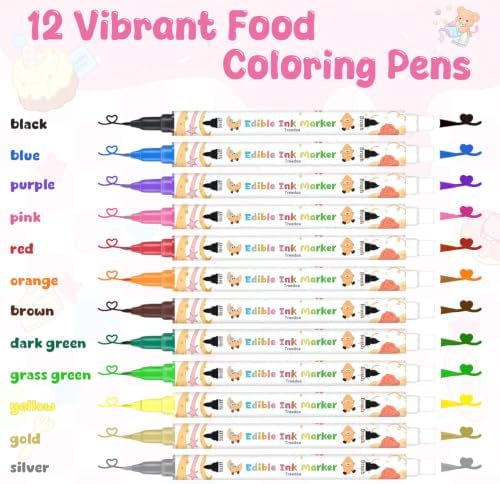 Treedoa Edible Markers for Cookie Decorating,12Pcs Food Coloring Pens