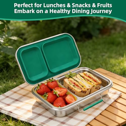 Stainless Steel Bento Box for Adults, 22.6 oz Compact 2-Compartment