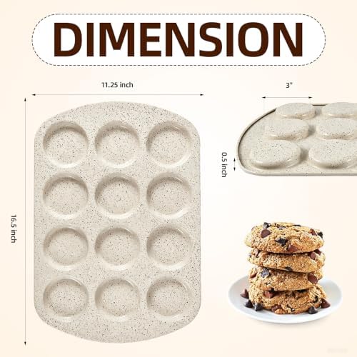 Muffin Top Pan, 12 Cavity Cupcake Pan, 3 Inch Nonstick Bakeware for