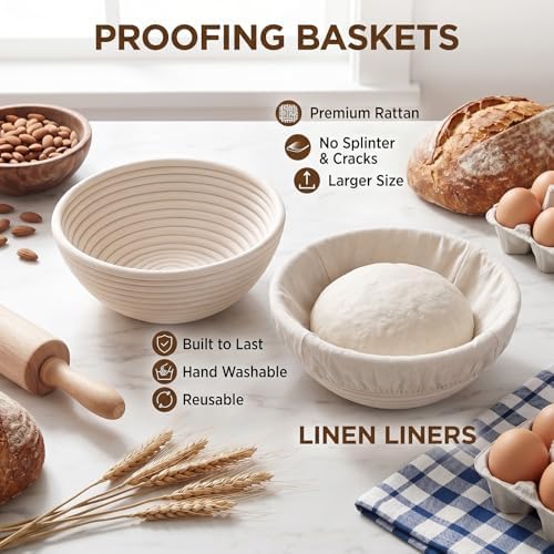 2 Pack Banneton Bread Proofing Basket Set 7.75x3.26 Inch Round Rattan