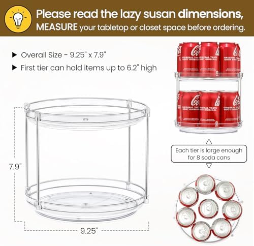 2 Set 2 Tier Stable Clear Acrylic Lazy Susan Turntable Organizers, 9.25''