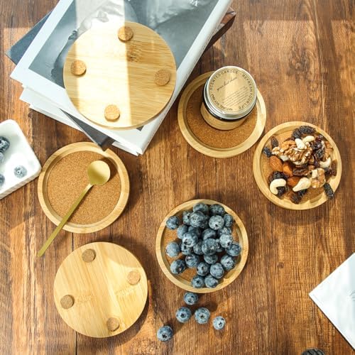 Bamboo Cork Coasters for Drinks Absorbent with Holder Set of 6, Bamboo
