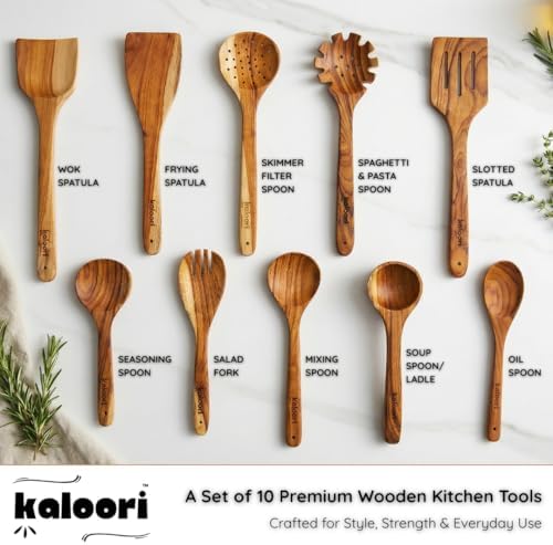 10-Piece Teak Wooden Cooking Utensil Set
