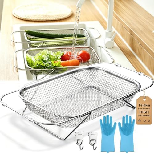 2026 New Stainless Steel Over The Sink Colander Strainer Basket