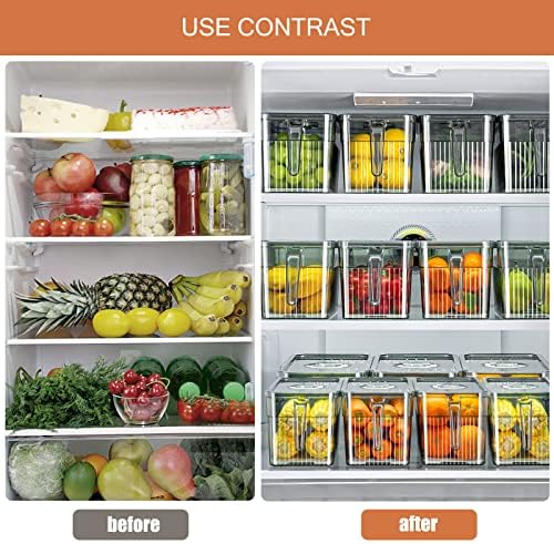 2 Pack Produce Storage Containers for Fridge, 10'' x 5.3'' x 5.2''