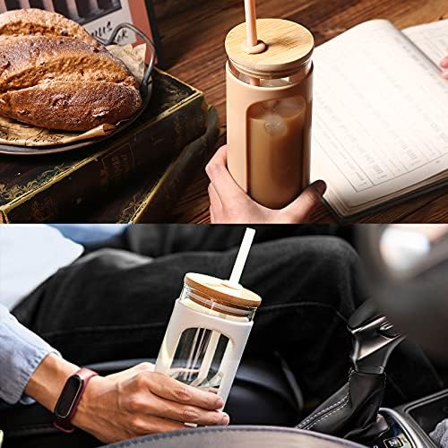 Kodrine 20oz Glass Water Tumbler with Straw and Lid, Bamboo Lids Water