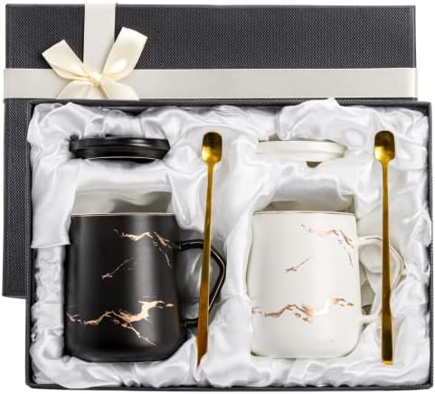 ZENFUN 2 Pack Ceramic Mug Set for Couple, Coffee Mugs with Gift Box