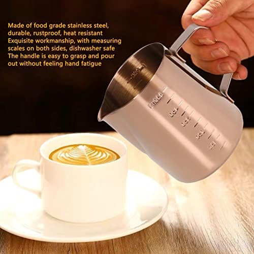 Frothing Cup, Coffee Milk Pitcher 550ML With Scale Rose Gold Stainless