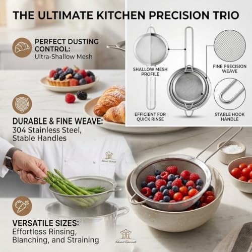 Fine Mesh Strainer Set 3-Piece,Stainless Steel Sifters