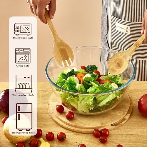 Glass Salad Bowl With Lid, 4.7 Quart Large Glass Mixing Bowls Serving