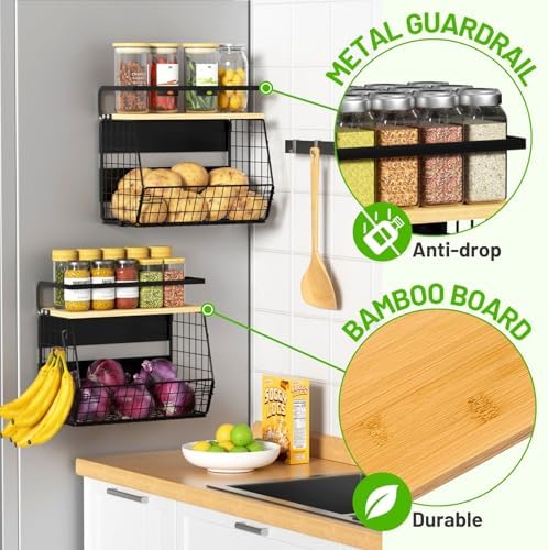 2 Set Magnetic Shelf for Refrigerator with Wood Lid, Fruit Potato &