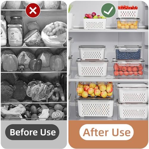 KEMETHY 10 Pack Fruit Storage Containers for Fridge with Removable