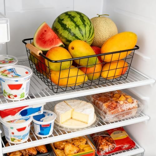 4 Pack Black Metal Wire Storage Baskets, Pantry Baskets for