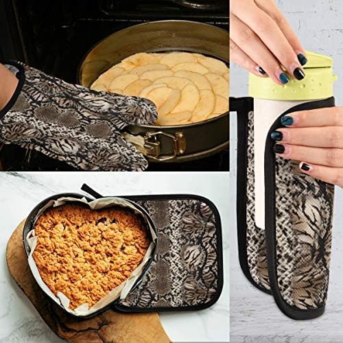 QMXO Abstract Leopard Snake Skin Print Oven Mitts Quilted Cotton