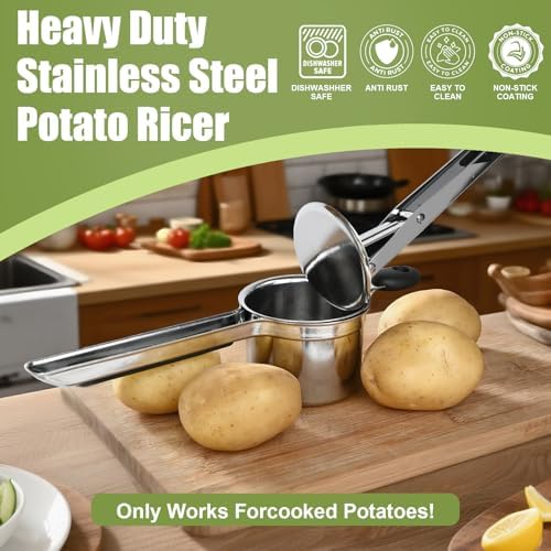 Large 15 oz Stainless Steel Fixed Disc Potato Ricer