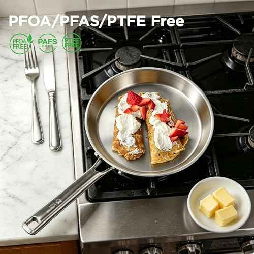 COOKER KING 9.5" Stainless Steel Crepe Pan, Everyday Flat Skillet