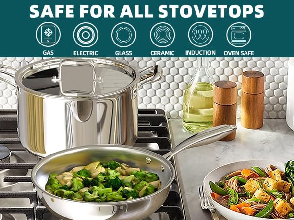 Umite Chef Stainless Steel Cookware Set, 5 Ply 14 Piece Stainless Steel Pot and - Image 8