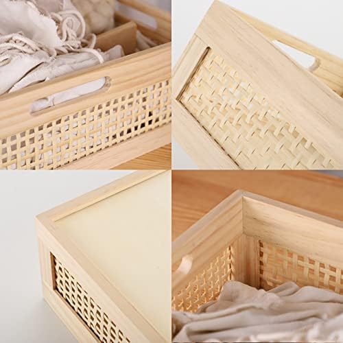 YRMT Wooden Baskets Shallow Wood Storage Basket Crate with Handles