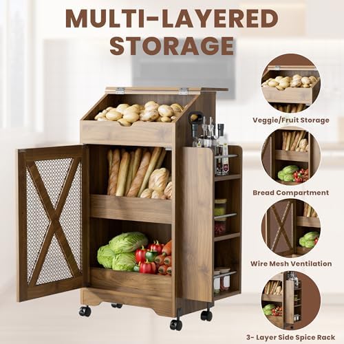Potato and Onion Storage Bin, Movable Fruit and Vegetable Bin with