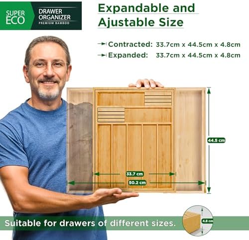 Bamboo Kitchen Drawer Organizer - Bamboo Expandable Drawer Organizer