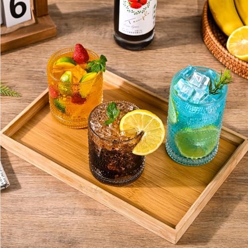 Hobnail Drinking Glasses Set of 8, 12 oz Highball Glasses & 10 oz