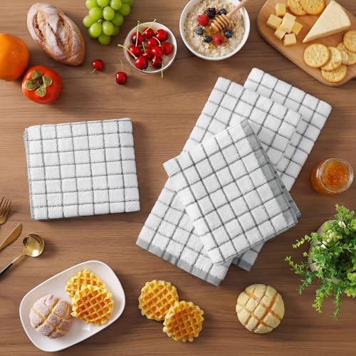 Homaxy Premium Kitchen Towels(16”x 28”, 6 Pack), Check Design, Grey