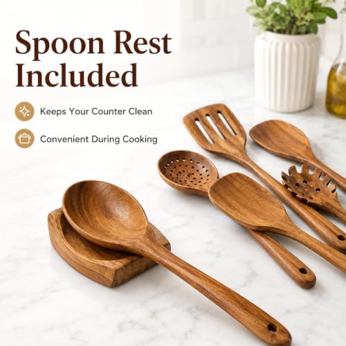 11-Piece Teak Wood Kitchen Utensil Set