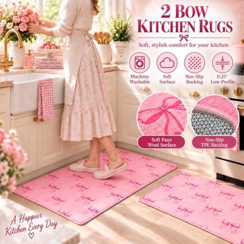 10 Pcs Pink Bow Kitchen Decor and Accessories Set, Coquette Kitchen
