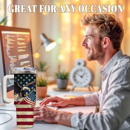 DUUV Eagle American Flag Tumbler 40oz, Insulated 4th of July Cup Gifts