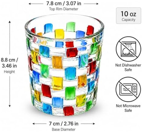 Set of 4 Colorful Hand Painted Whiskey Glasses, 10oz Rocks Glasses