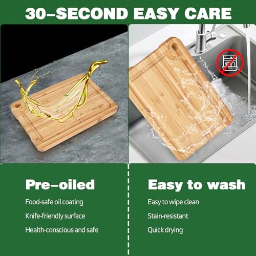 Bamboo Cutting Boards for Kitchen, 15"L x 10"W Juice Groove Cutting