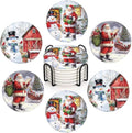 Britimes Christmas Coasters for Drinks, Set of 6 Ceramic Stone Santa