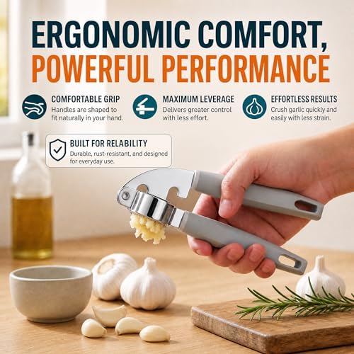 Stainless Steel Garlic Press, Mincer and Ginger Crusher