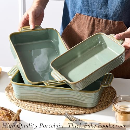 Ceramic Baking Dish Set of 3, Casserole Dishes for Oven, Rectangular