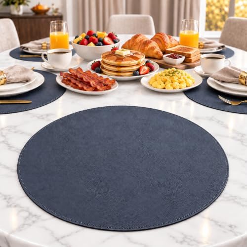 Placemats Set of 6 – Round 15” Faux Leather Table Mats for Dining