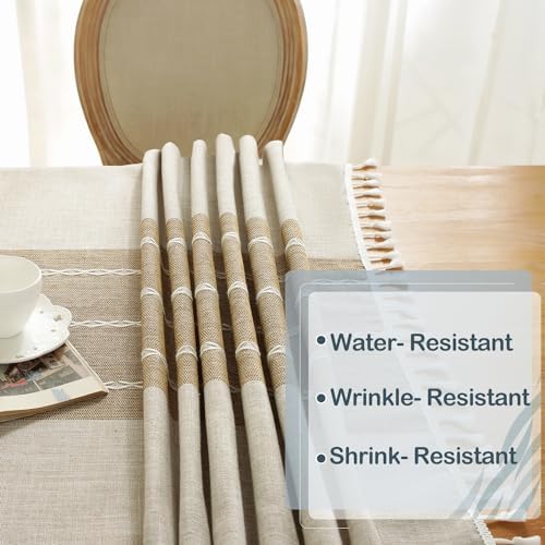Laolitou Rustic Tablecloth Cotton Linen Waterproof Farmhouse
