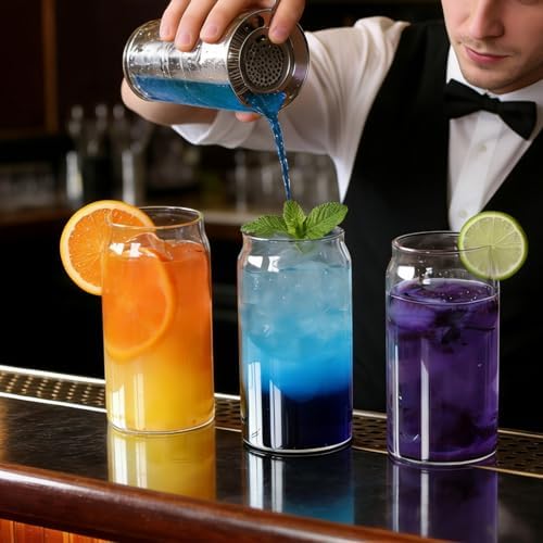 Etolies Drinking Glasses Set of 10, 17oz Can Shaped Glass Cups, Clear